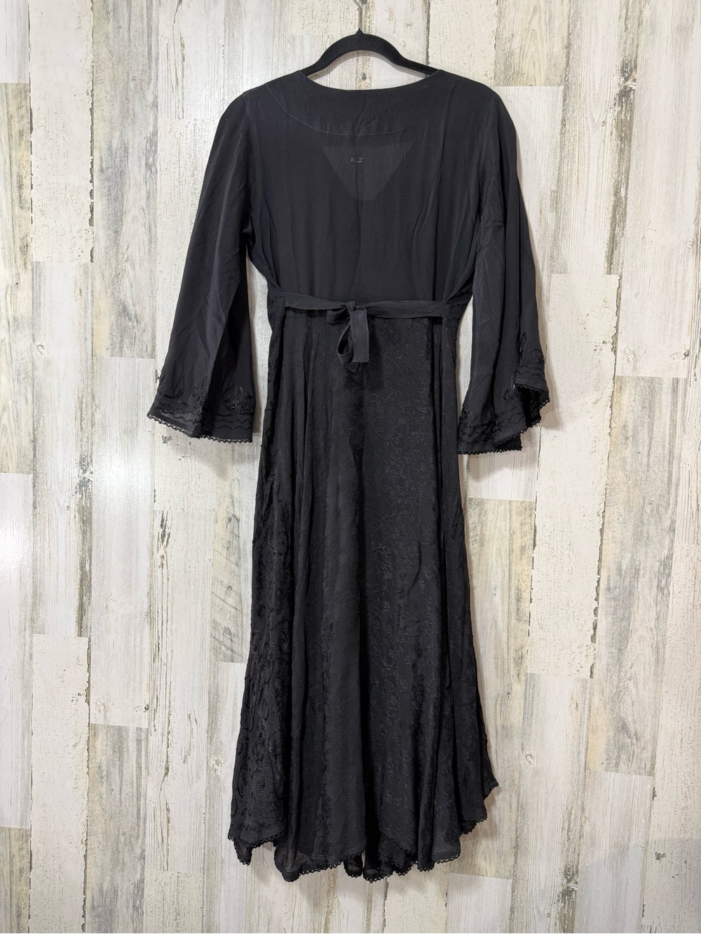 Butterfly Rayon Black Embroidered Maxi Dress Trumpet Sleeve - Picture 10 of 15